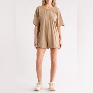 NEW FP Movement Women's Hot Shot Tee Romper Tan  Small Boho Lounge Oversized